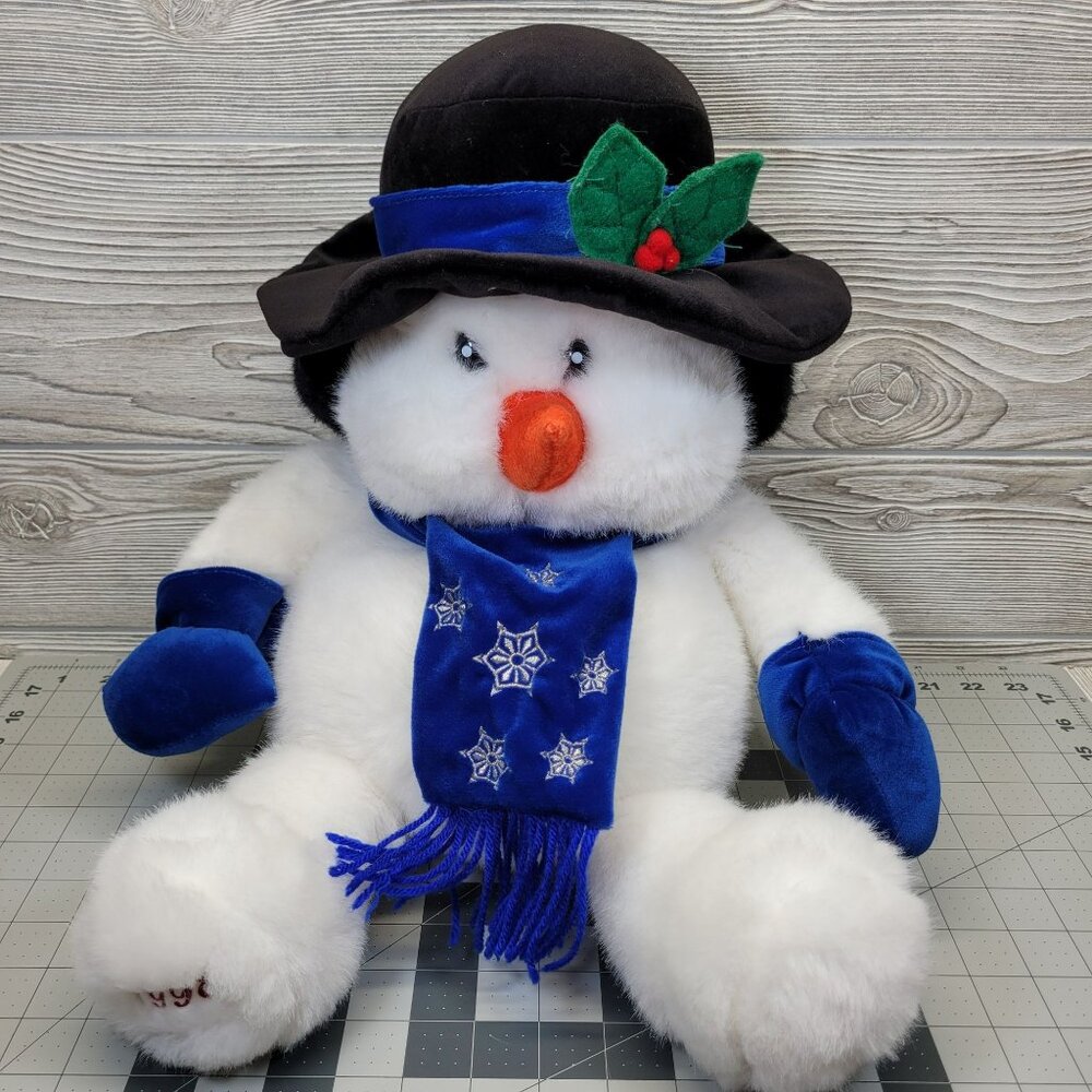 1998 Snowman Plush Stuffed Christmas Winter Holiday Toy With‎ Hat Scarf Vtg